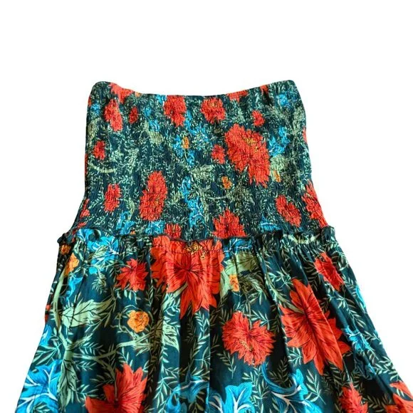 Abel the Label Green Red Strapless Dress Floral Print Maxi Length Size Small - Picture 5 of 10